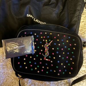PRESTINE Saint Laurent suede rainbow Lou camera bag